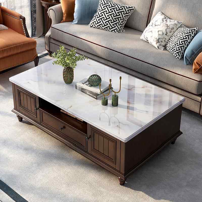 美式乡村实木大理石茶几电视柜组合简约1.4m茶几客厅小户型茶桌