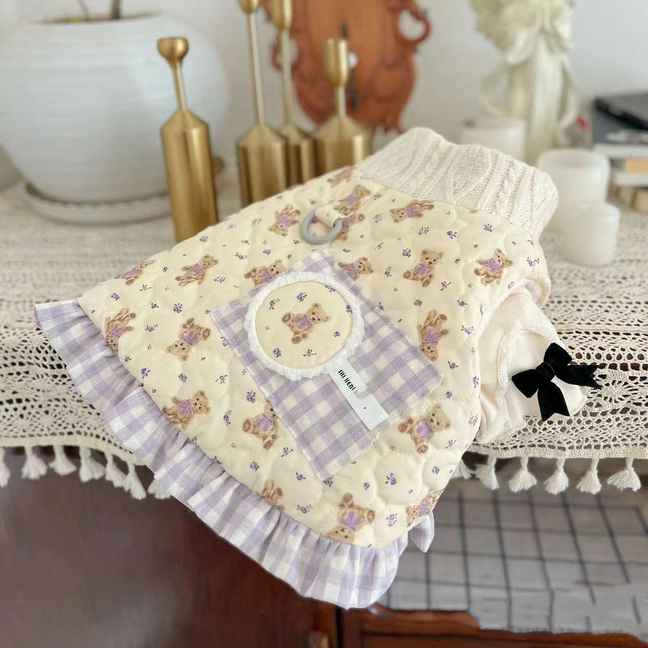 狗狗衣服带牵引扣秋冬棉衣约克夏比熊泰迪小型犬宠物冬天棉袄裙子