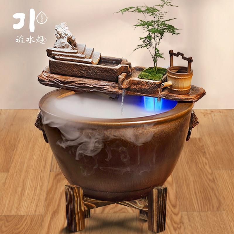 陶瓷循环流水培鱼缸阳台睡莲荷花大水缸室外庭院老式老式门海造景