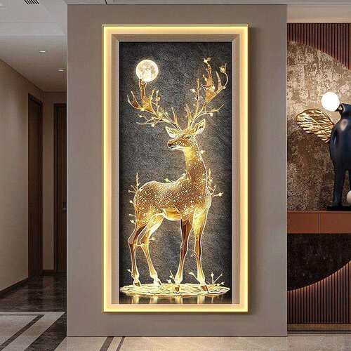福鹿生财进门玄关装饰画走廊过道led灯光画现代简约壁画入户挂画