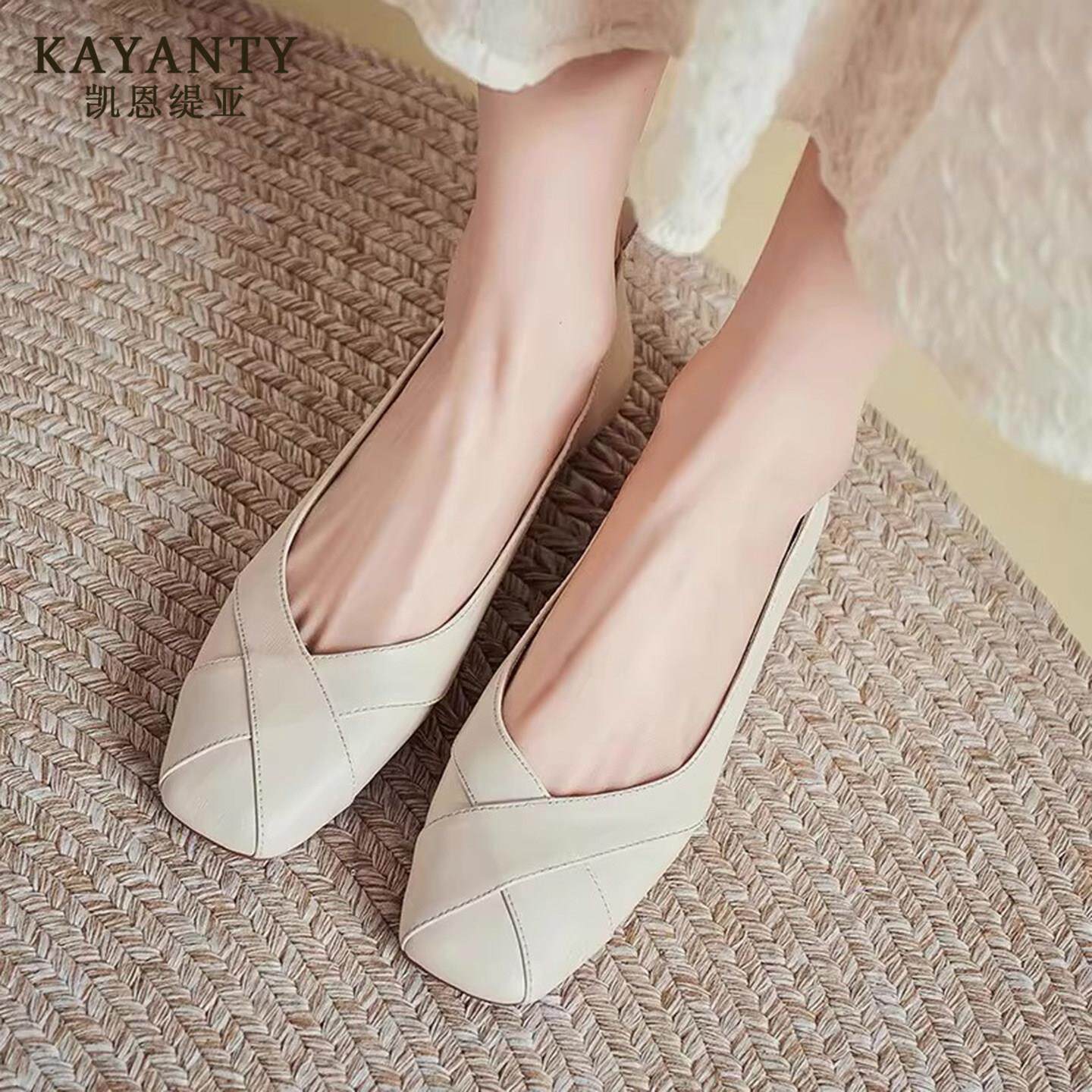 KAYANTY2026春夏软羊皮法式仙女风银色真皮单鞋女新款软底豆豆鞋