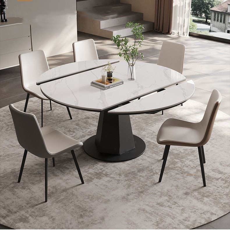 小户型组合意家用旋转餐桌可椅饭桌式现代简约伸缩板可岩极简伸缩