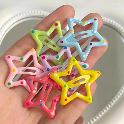 Dopamine-colored star hair clips, small-sized children's bob