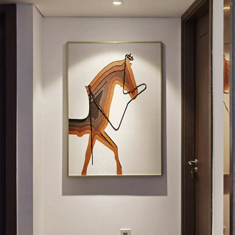 客玄关简约挂画装饰画肌理走廊入户轻餐厅3d现代马到成功实物奢