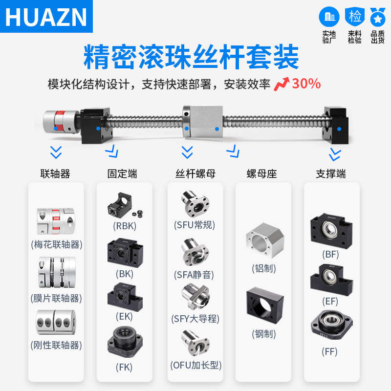 精密滚珠丝杆高负载副丝杆螺母套装SFU1605直线滑台模组研磨丝杠