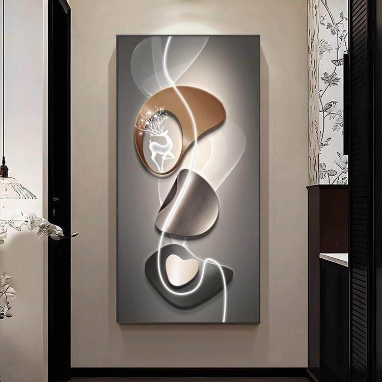 轻奢玄关装饰画现代抽象进门挂画简约高档走廊过道画步步高升麋鹿