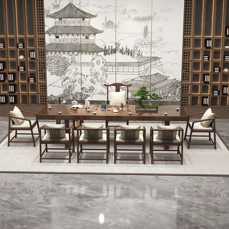新中式实木泡茶桌椅茶组合茶几S113体带茶盘茶桌一商业办公室茶桌