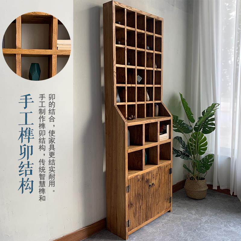 老榆木置物架多宝阁博古架茶杯架实木中式隔断玄关摆件古玩展示架