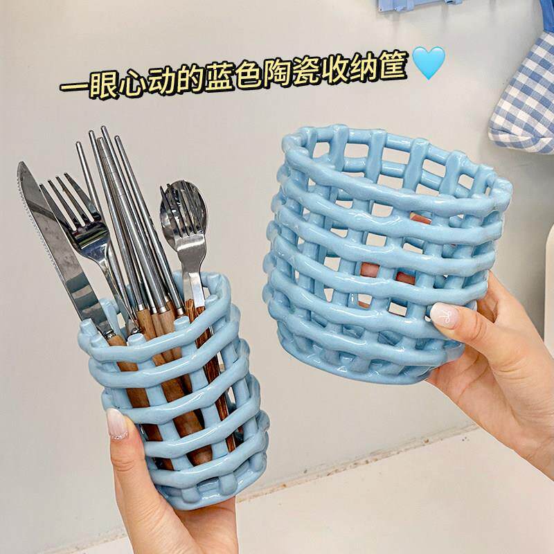 陶瓷筷子桶家用厨房台面筷子收纳盒沥水筷子筒筷子架刀叉勺置物架