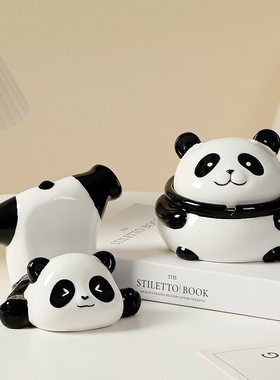 创意艺术桌面摆件熊猫手机支架装饰可爱办公桌工位治愈情绪小摆件