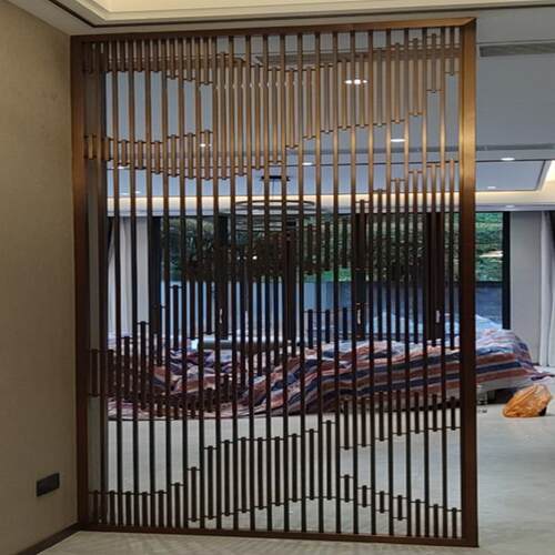 新中式简约不锈钢屏风现代玄关镂空花格金属隔断酒店装饰工程屏风