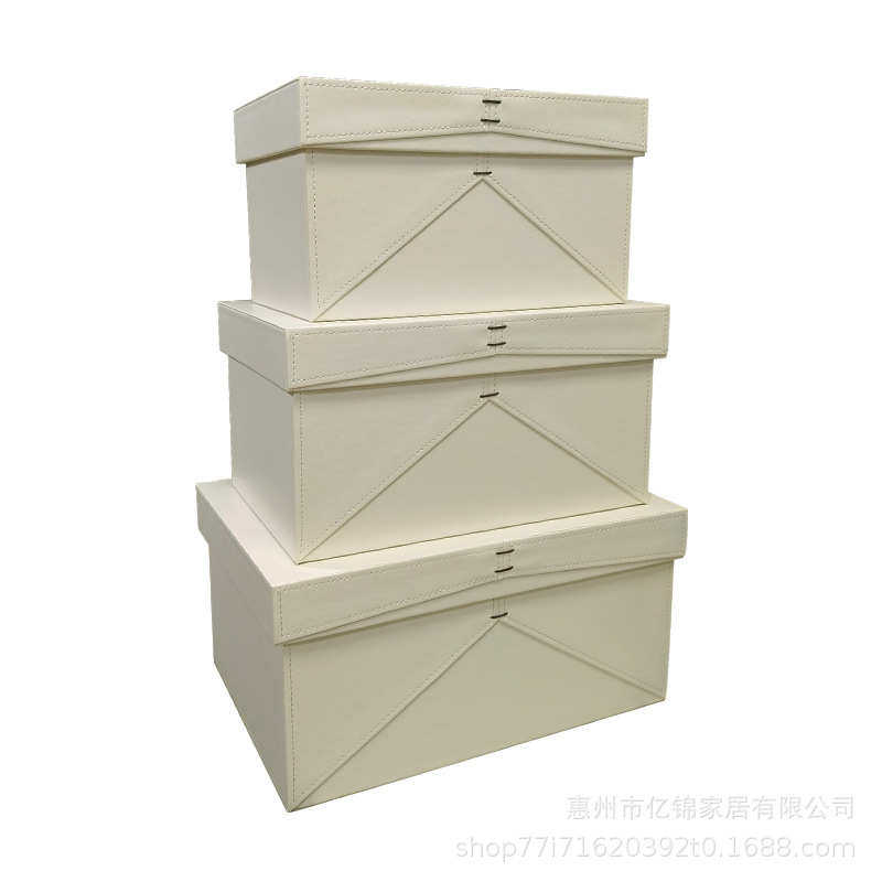 新中式木质皮革绑绳收纳盒礼品包装盒家居装饰工艺品样板间摆件