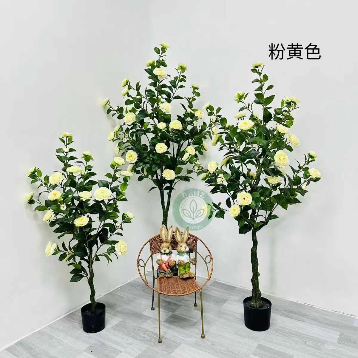 室内装饰盆栽绿玫瑰仿真盆景落地植植物茶树花家具橱窗仿真客厅
