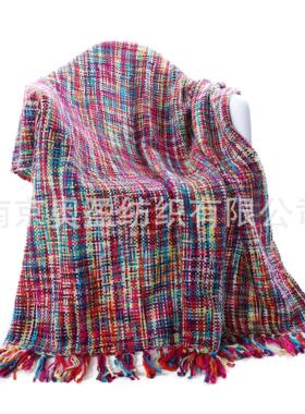 北欧色格彩子毯花流苏盖发毯子沙毯子午睡thr色ow办BTL17071公室