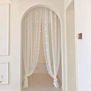 窗帘 免半蕾丝安装 白色打孔帘短门帘帘田园隔断纱帘网美式 窗红韩式