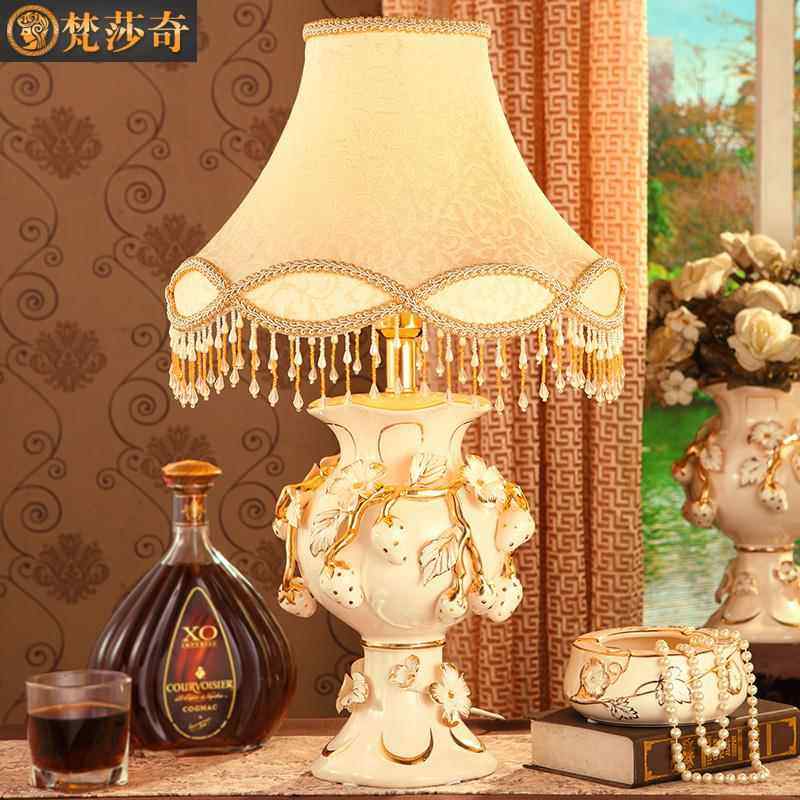 正品梵室莎奇 欧式陶瓷台灯奢板华大号复古客厅卧床头礼灯样房结