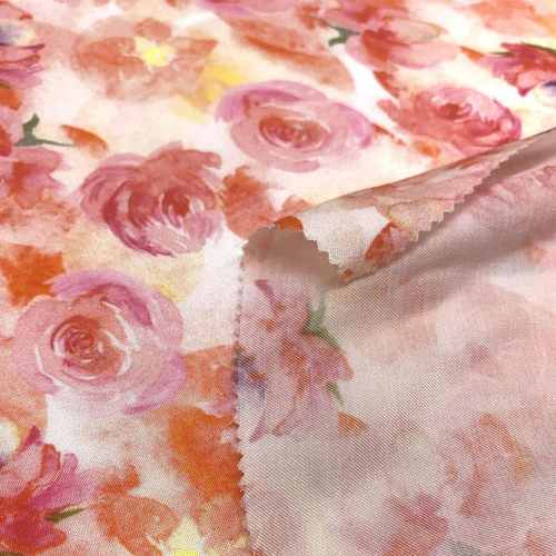 数码人印染棉平纹布料丝春夏贡缎玫瑰人布料碎花印花女装水墨面料