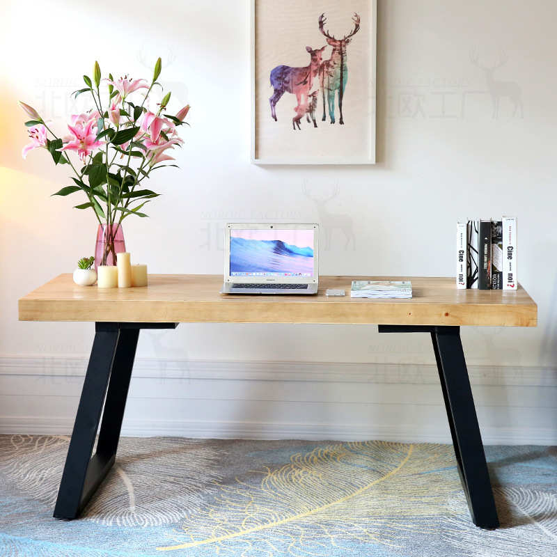 简约实木办公桌椅组合家用写字台式电脑桌工作休息洽谈长条会议桌