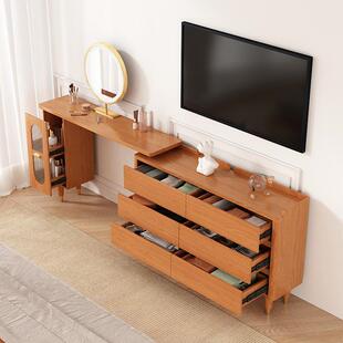 妆台斗电视柜一体912梳妆转柜复古收纳柜可伸缩卧室梳床尾柜 日式