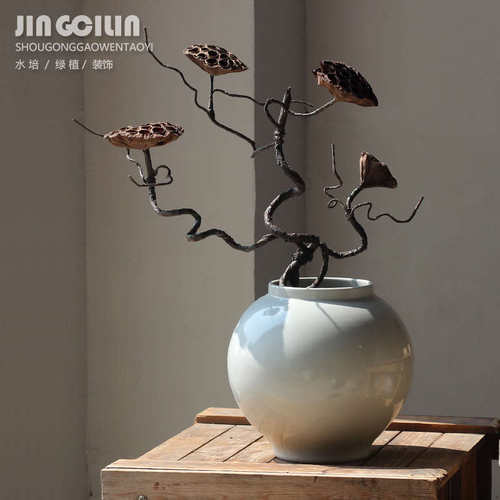 新款手工景德镇陶瓷花瓶摆件家居家装饰白色月亮罐插花盆水培种植