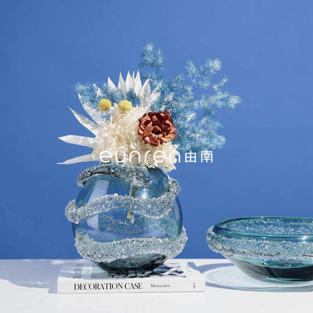 由南家居现代轻奢琉璃花瓶水果盘摆件客厅茶几餐桌水培花器装饰品