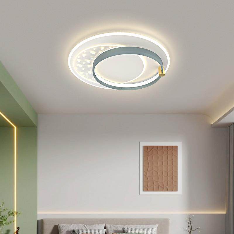 现代简约LED白灰色吸顶灯镂空亚克力+铁艺圆环形客厅灯卧室书房灯