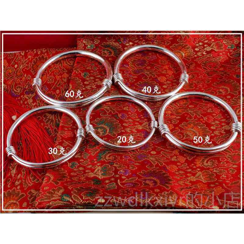 新款手纯工定制 999纯镯银 实心伸缩推拉粗细可调节银手镯 光面可