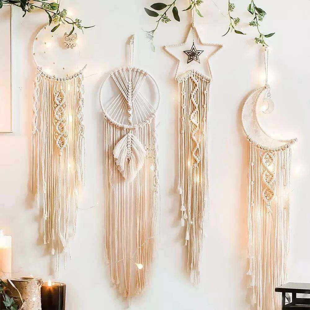 .Boho Moon and Star Dream Catcher Macrame Wall Hanging Bohem