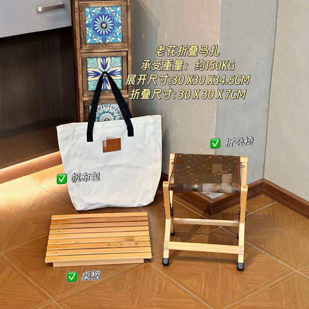中古老花折叠马扎桌板帆布包三件套折叠收纳复古款家用