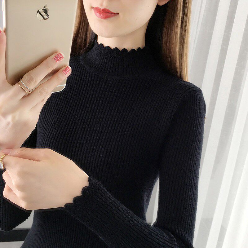 黑色打底衫女2025新款秋冬内搭可外穿半高领修身洋气毛衣针织上衣