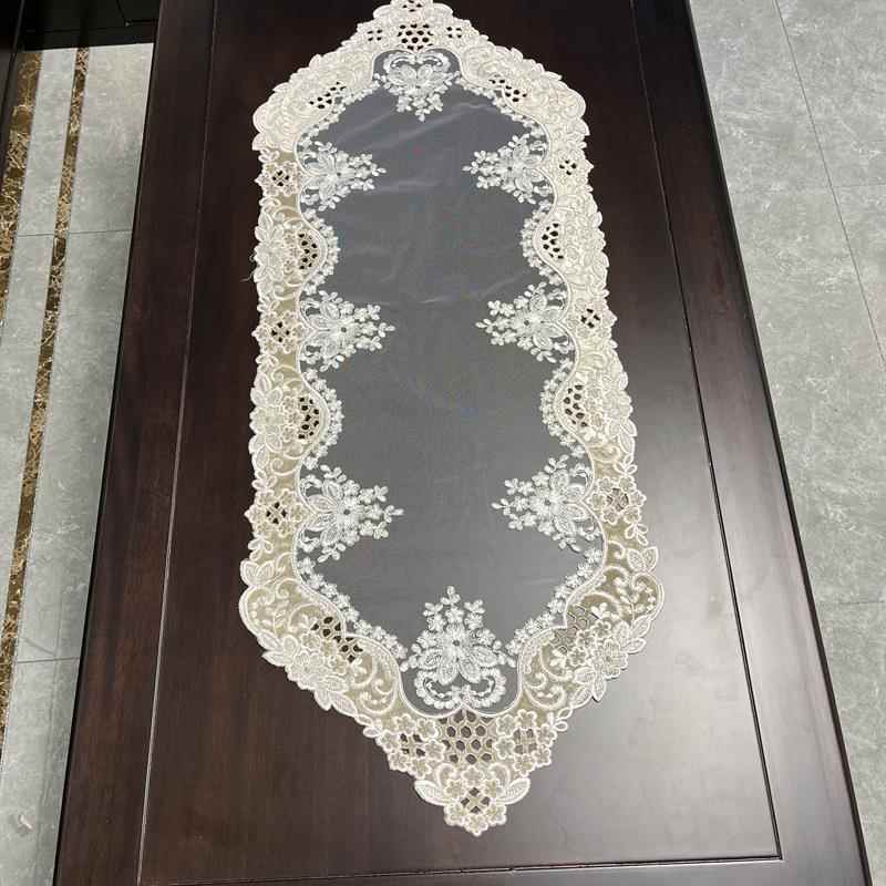 欧式蕾丝绣花餐桌桌旗镂空茶几桌垫梳妆台五斗柜床头柜防尘盖巾布