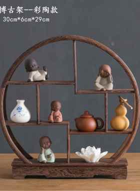 高档博古架装摆件木新中式小型茶实桌客厅玄关饰办禅公室电视柜意
