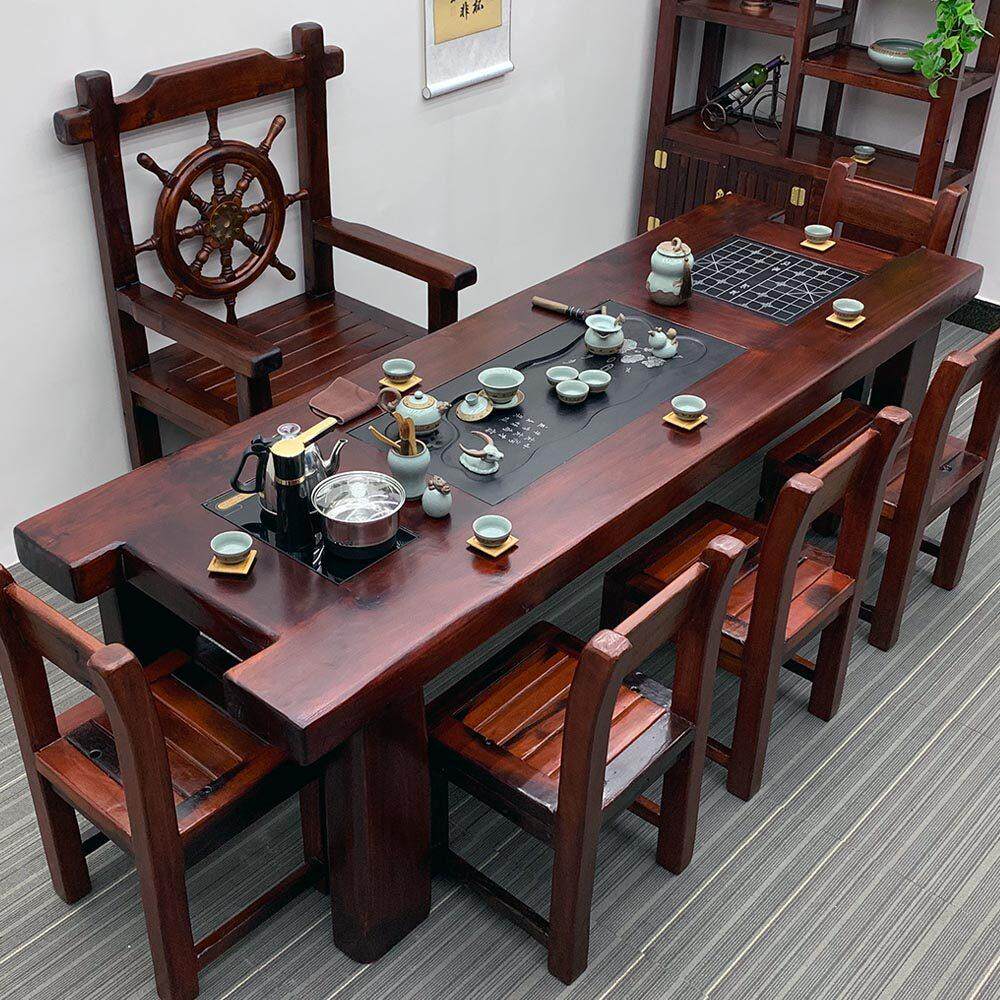 老船木茶桌椅组合实木功夫小茶几中式仿古茶台泡茶桌办公一体套装