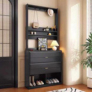 实木翻斗鞋柜现代简约靠墙玄关鞋柜衣帽架一体收纳柜多功能收纳柜