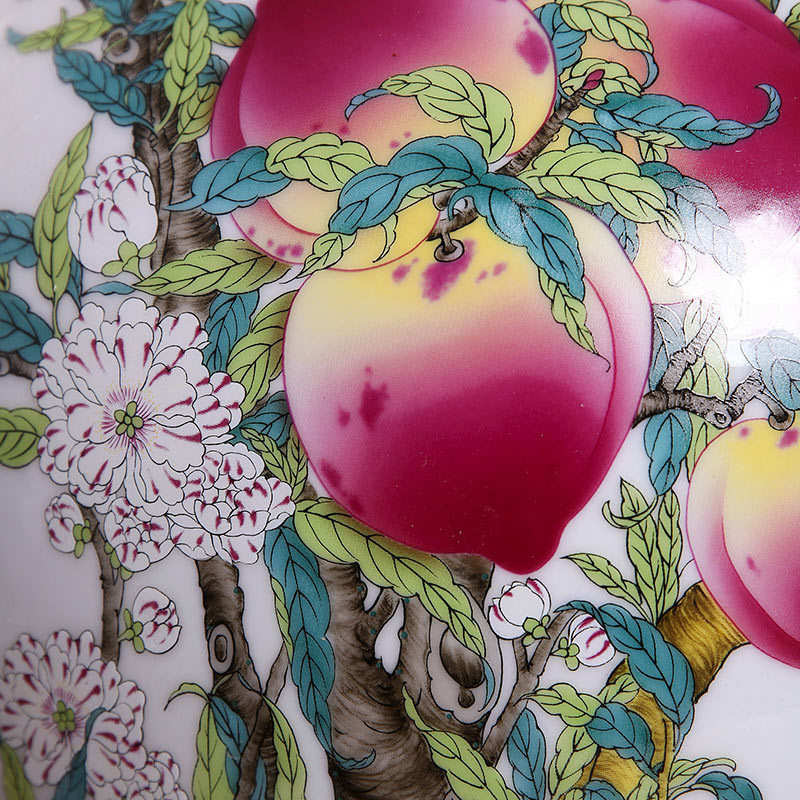 景德镇粉彩九桃天球瓶陶瓷装饰花瓶客厅工艺品摆件中式家居装饰品