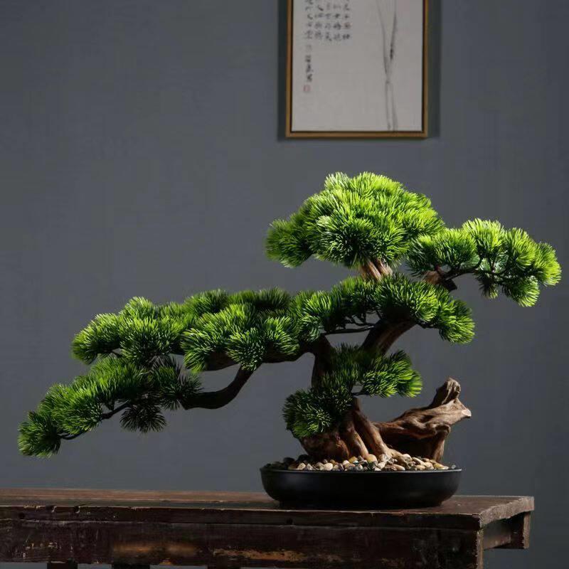 彷真迎客松办公室摆件造景客厅玄关办公桌鱼缸景观茶高档盆景玄关