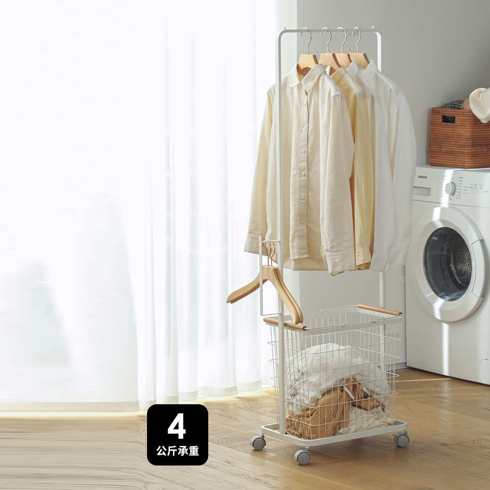 小型落地晾衣架家用带提手脏衣篮可移动卧室阳台晾晒衣服置物架