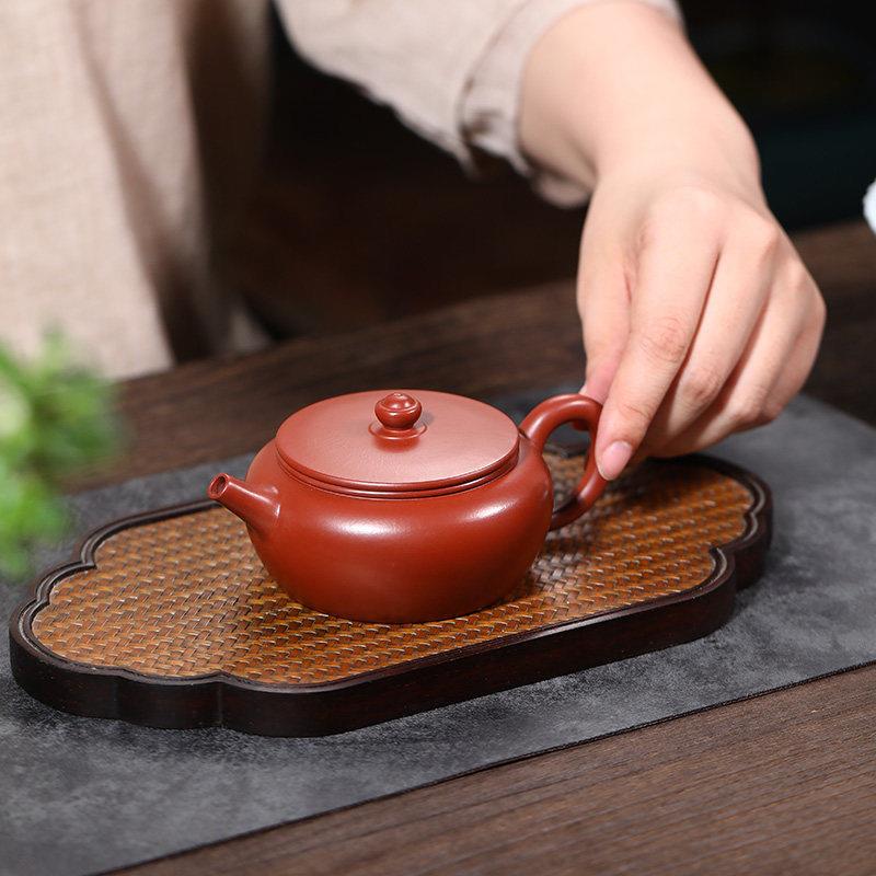 宜兴纯全手工紫砂壶朱泥大红袍球孔大口汉瓦壶家用功夫泡茶壶单壶