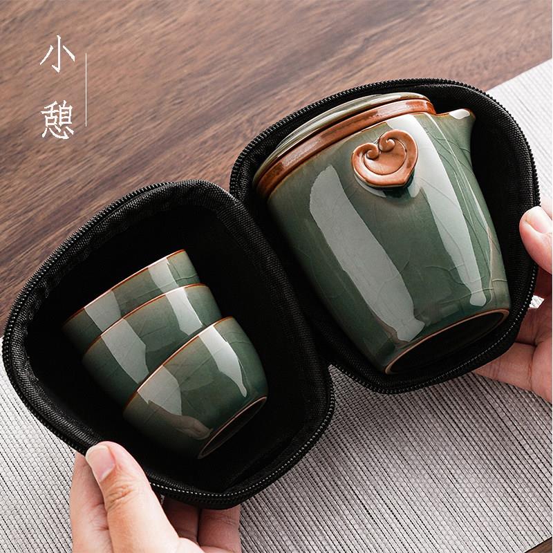 小憩旅行陶瓷茶具套装便携式一壶三杯单人快客杯户外露营泡茶茶杯