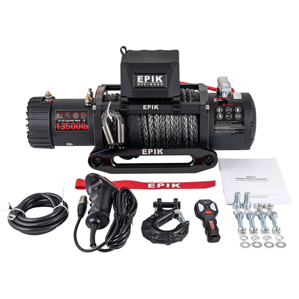 13500磅车载电动绞盘 越野脱困钢丝尼龙绞绳可选汽车绞盘小吊机