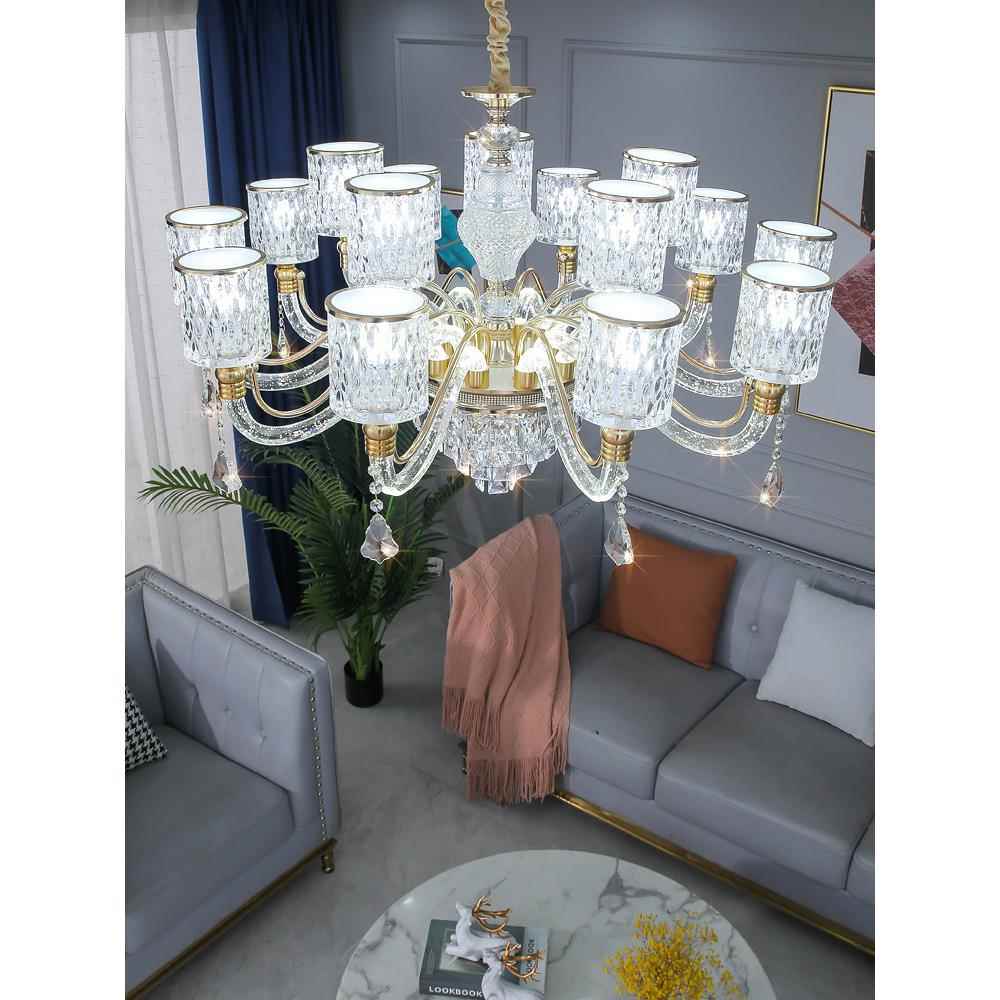 新款用欧式水吊灯档客厅晶灯主灯2025年高家别15156墅灯臂发光大