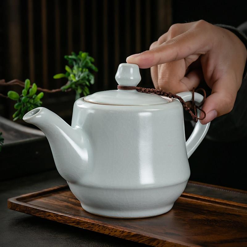 中式陶瓷冰裂茶壶家用汝瓷单壶月白大号天青汝窑开片泡茶壶450ml