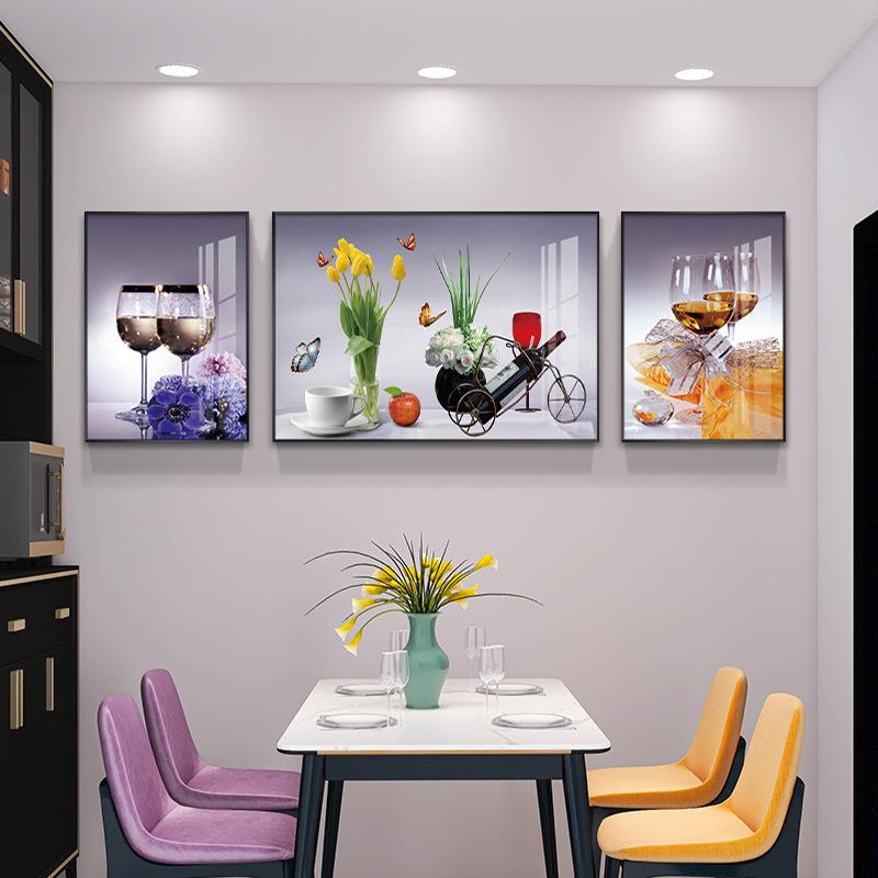 餐桌背景墙壁画餐厅装饰画现代轻奢高档时尚饭厅三联壁画红酒挂画图片