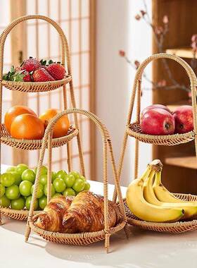 水果茶托 托盘围炉煮茶点心盘多层篮坚干 干果彷藤编客厅家用零食