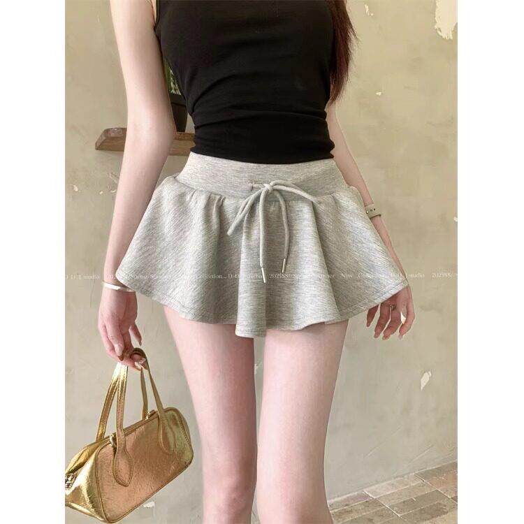 日系芭蕾风抽绳半身裙女夏季高腰防走光裙裤显瘦蓬蓬短裙a字裙子
