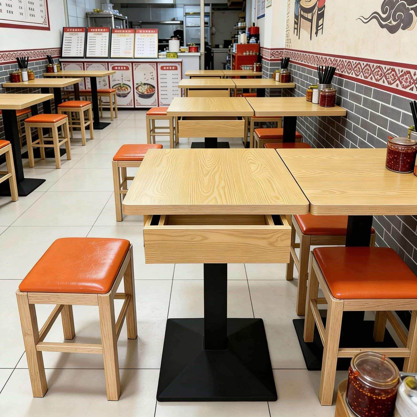 商用快餐店桌椅带抽屉麻辣烫面馆沙县小吃饭店早餐包子店桌椅组合