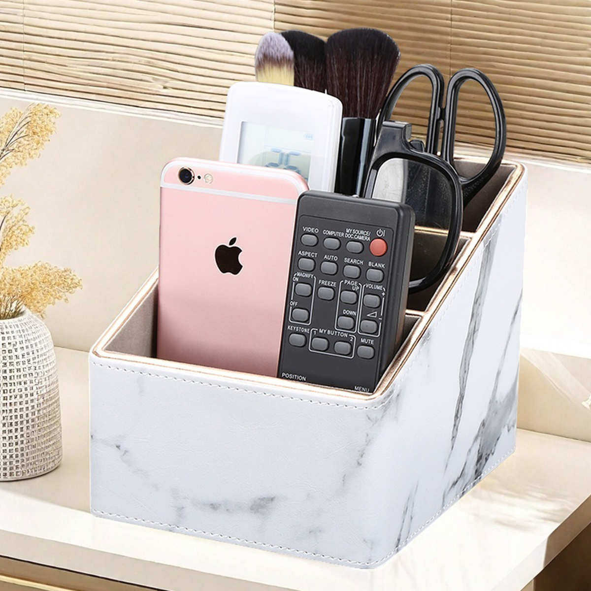 北欧ing收纳盒理石纹桌面文具收纳盒遥控器整理盒多功能皮革笔筒,居家布艺,收纳盒,淘宝优惠券,粉丝福利购,淘宝优惠卷