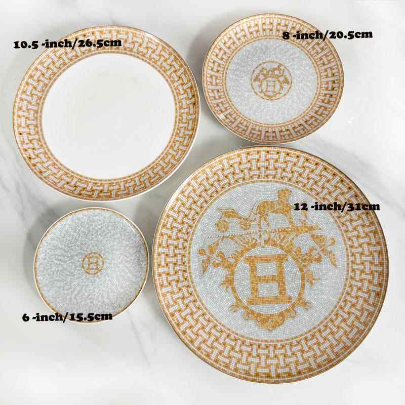 马赛克铂陶瓷餐具西意餐盘排盘面SDZ水果盘牛子金浅盘平盘件套装