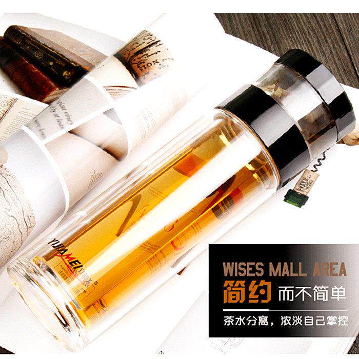 宜加美茶水杯双层玻璃杯旅行杯茶水分离泡茶杯过滤密封大容量杯子