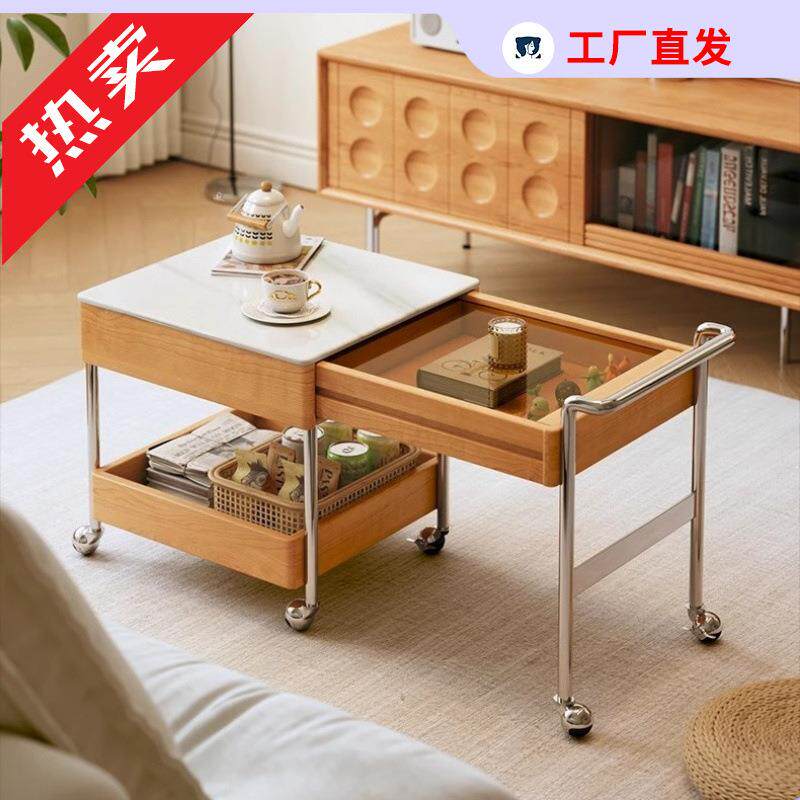 可移动实木沙发茶几伸缩客厅简约家用床头置物架小推车茶台桌边几